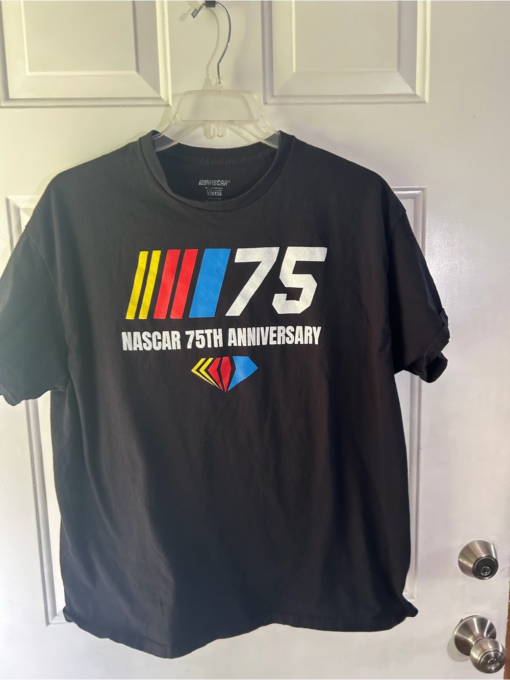 NASCAR 75th Anniversary Graphic Tee - Black with Red, Yellow & Blue Accents XXL